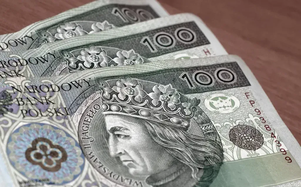 Banknoty 100 zł na stole: ile kosztuje kurs trenera personalnego w Krakowie